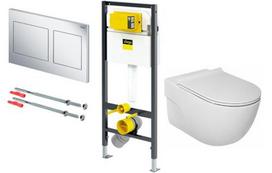 Potinkinis WC komplektas Viega Prevista su mygtuku ir WC puodu Roca Meridian Rimless su dangčiu