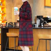 Red Tartan Coat for Women, Autumn and Winter Korean Style Double-sided Woolen Coat for Middle-aged and Elderly Mothers S