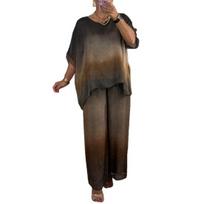 Summer Plus Size 2 Piece Sets for Women Crew Neck Short Sleeve Top Wide Leg Pants Set Casual Loose Lounge Outfits S kava