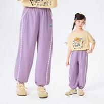 Little Inman Girls' 7A Antibacterial Lace Cool Jogger Pants 150 violetinė