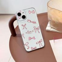 Pink bow iPhone15 mobile phone case 13Pro Apple 14 transparent TPU soft case 12 women's 11 new 16PM iPhone 7/8