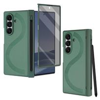 For Samsung Galaxy Z Fold 6/7 PU Leather Glass Film Phone Case with Pen Slot And Hinge Protection Cover for Galaxy Z Fold 7 6 Galaxy Z Fold6 žalia