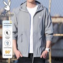 PLAYBOY Men's Summer Hooded Sun Protection Jacket 3XL šviesiai pilka spalva