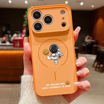Cartoon Astronaut Print Magnetic Phone Case For iPhone 17 Pro 16 15 14 13 Pro Max For Magsafe Wireless Charge TPU Hard PC Cover iPhone 16 Pro