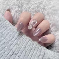 Manicure Long Almond False Nails Flowers French Press on Nails Detachable Aurora Nail Tips DIY