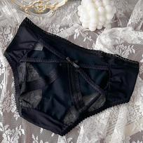 Seksualūs nėrinių kirpimo apatiniai trikampiai apatiniai moterims permatomo tinklelio medvilnės Pure Desire Patogūs ir kvėpuojantys apatiniai one size juoda