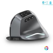 2,4 G + „Bluetooth“ vertikali pelė su OLED ekranu 3200 DPI RGB žaidimų pelė Įkraunama belaidė, ergonomiška kompiuterio pelė
