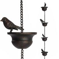 Birds On Cups Rain Chain for Heavy Rain Functional Decorative Replacement Downspout Chain for Outside Metal Rain Catcher A black