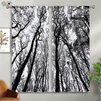 Forest Woods Scenery Curtains Green Sunshine Maple Leaves Winter Natural Life B&B Hotel Bedroom Living Room 3D Printing Curtains W50xH130(CM)x2PCS&Grommet Top