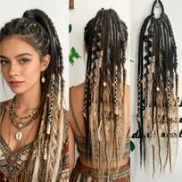 24 colių moteriškos pintos perukai sintetiniai susukti pinti plaukų priauginimai tekstūruoti dreadlock uodegos DIY juoda