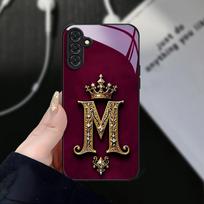 Vintage letter M design glass phone case suitable for Samsung Galaxy S26 S25 S24 S22 S21 S20 FE Ultra Plus anti drop back cover Galaxy S26 juoda