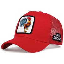 Animal Baseball Cap Cartoon Sunscreen Mesh Embroidery Trucker Rooster Wolf Hat red