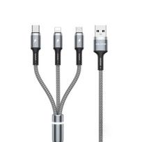 3-in-1 jungiamasis laidas - WEKOME - WDC-119 - USB-A į Lightning, USB-C, Micro USB - 1,2 m - Sidabrinis