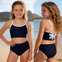 Girls Two Piece Swimsuit Set Tankini Top with Adjustable Straps and High Waist Bottoms for Comfortable Fit and Swimwear Activities 120 juoda