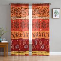 Ryškios Afrikos stiliaus tiulio permatomos užuolaidos svetainės dekoravimui, užuolaida kambariui, miegamajam, virtuvei, voile organzos užuolaidos 135W x 114H(cm) brown