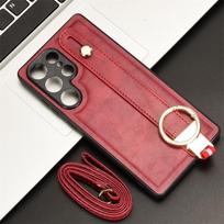 For Samsung S25 Ultra Fashion Wrist Strap Phone Holder Case For Samsung Galaxy S25 Ultra Leather style Case Drop-Resistant Cover For Galaxy S25 Ultra pink
