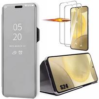 Case for Samsung Galaxy S24 - Silver - Mirror Effect - Shockproof - 2 Tempered Glasses