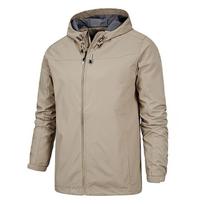 Vyriška neperpučiama ir neperšlampama lengva striukė, skirta lauko sportui, vienspalvė striukė su gobtuvu 5XL beige