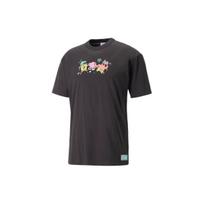 Puma X Spongebob Collaboration Solid Color Cartoon Pattern Printed Crew Neck Short Sleeve T-Shirt Unisex Tops Black 538958-01 M