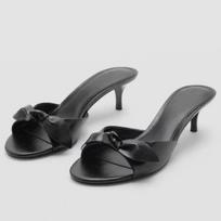 Madingi Elegantiški Raudoni Lanko Aukštakulniai Šlepetės Moteriškos Mados Apvalus Pirštas Plonas Kulnas Šlepetės Vasaros Seksualūs Atviras Pirštas Prekės Ženklo Dizainerio Batai 35 juoda