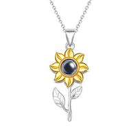 Sunflower Necklace Titanium Steel With 100 Languages I Love You Projection Copper Pendant Jewelry For Women Gift