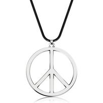 1 or 2 Pack Hippie Style Love Peace Sign Pendant Necklace 1960s 1970s Hippie Party Accessories W/ Leather or Steel Chain