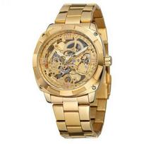 Men's Mechanical Wristwatch with Skeleton Dial and Luminous Hands Stainless Steel Band Automatic Movement Elegant Design One Size auksas