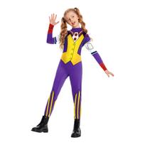 Kids Circus Performer Costume Full Body Jumpsuit Long Sleeve Stage Outfit Halloween Role Play Suit for Children Boys and Girls 120 violetinė