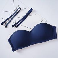 Invisible Push Up be petnešėlių liemenėlė vestuvėms be petnešėlių Moteriškas seksualus belaidis apatinis trikotažas, apatinis trikotažas, besiūlis apatinis trikotažas 32B tamsiai mėlyna spalva