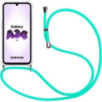 Cord Case for Samsung Galaxy A34 5G - Shockproof Reinforced Corners Flexible with Turquoise Cord