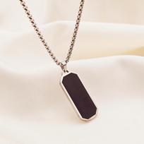 Versatile Men's Black Stainless Steel Geometric Necklace - Titanium Steel Hip-Hop Style Sweater Chain