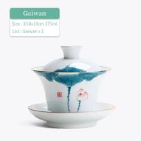 175ml Ceramic Sancai Gaiwan Hand-painted Lotus Tea Bowl