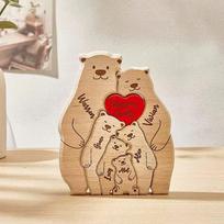 Rankų darbo medinis lokio dėlionės rinkinys - Motinos ir vaiko drožinėtas ornamentas 2 Bears