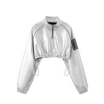Spicy Girl Cyberpunk Silver Long-Sleeve Crop Hoodie Dance Set M