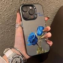 Blue rose for iPhone16promax/15/14 iPhone case 13/12/11/xsmax colored silver