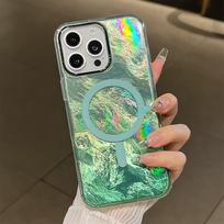 iPhone 17 Pro Max Case: Glacier Pattern Magnetic Apple 16E Protective Cover iPhone 16 žalia