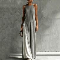 Women Sleeveless Loose Fit Maxi Dress with Pocket Color Block Design Casual Elegant Summer Long Dress S