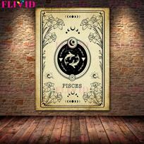 Zodiako astrologijos iliustracijos Retro sienų menas Aliejinė tapyba Taro kortelė Astrologijos meno plakatas ir spausdinimas 21cm×30cm NoFrame