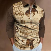 Men's Zip Casual Slim Men's Lapel Digital Printed Long Sleeve Polo Shirt Sweatshirt S