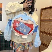 Cute girl two-dimensional green big-eared girl backpack doll backpack student transparent bag