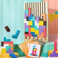 Medinis Tetris įvairių formų kvadratinis intelektualus konstravimo kaladėlė dėlionė dėlionė vaikiški mokymo edukaciniai žaislai blue