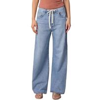 Women Hip Hop Baggy Jeans Wide Leg Mid-Low Waist Jeans Loose Boyfriends Jeans Vintage Denim Pants L mėlyna