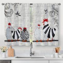 2 Pieces - Retro polka dot chicken abstract art pattern printed curtains, window decorations, home decorations, room decorations 14Wx39L(35x100CM)x2
