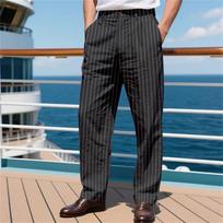 Men's Linen Comfortable And Breathable Straight Striped Suit Trousers L juoda