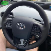 Automobilio vairo apdangalas, pintas iš dirbtinės odos, skirtas Toyota Prius IV Prime Mirai 2015-2024, vairo apvyniojimas, automobilio interjeras black thread gray