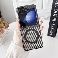 Compatible with Samsung ZFLIP7 carbon fiber magnetic phone case: ZFLIP5/4/3 foldable screens with electroplated stripe protective case z flip3/w22flip