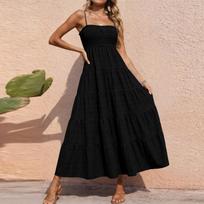 Women’s Sleeveless Tiered Maxi Dress with Smocked Bodice and Adjustable Spaghetti Straps for Casual and Daily Wear XL juoda