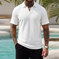 Men's Polo Shirt Short Sleeve Classic Fit Knit Collared Top Casual Comfortable Pullover XXL balta