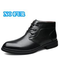 Pointed Toe Warm Plush Fur Men Boots Lace-Up Male Winter Ankle Boots Genuine Leather Business Botas  Leisure Shoes 37
