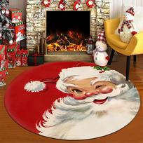 1Pcs Christmas Santa Claus Print Round Area Rug Indoor Non-Slip Washable Fiber Carpet Soft Comfortable Mat For Bedroom Living Room 60X60cm